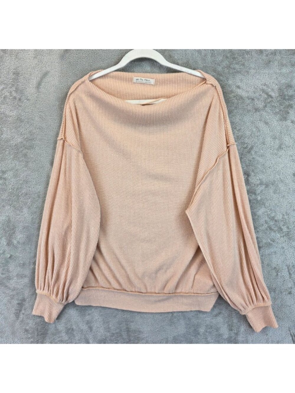 We The Free Main Squeeze Sweater Womens Small Pink Boat Neck Balloon Sleeve Knit
